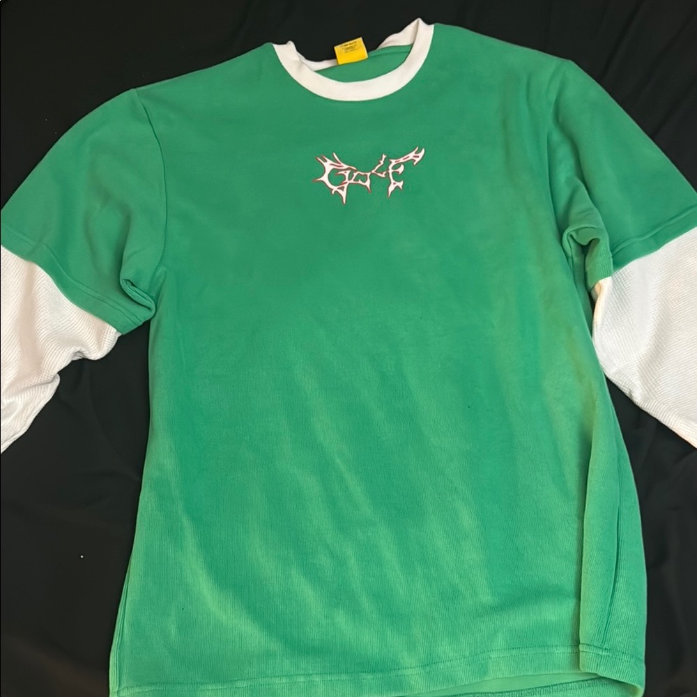 Golf green Shirt with White Sleeves